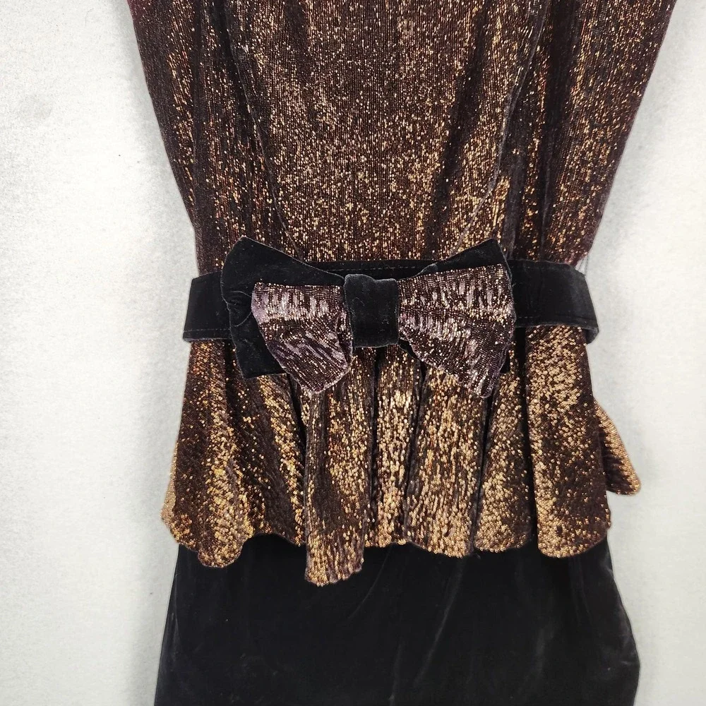 Vintage Hearts Dress Womens Small 3/4 Black Peplum‎ Velvet 2 Piece Made USA 80s - Picture 6 of 16